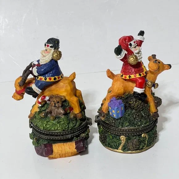 Vintage Whimsical Santa Riding ReindeerTrinket Boxes - Picture 8 of 16